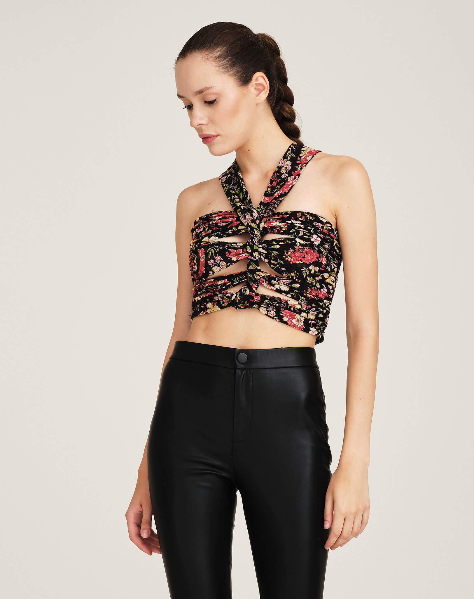 Etro - Black Floral Printed Halterneck Crop Top IT42